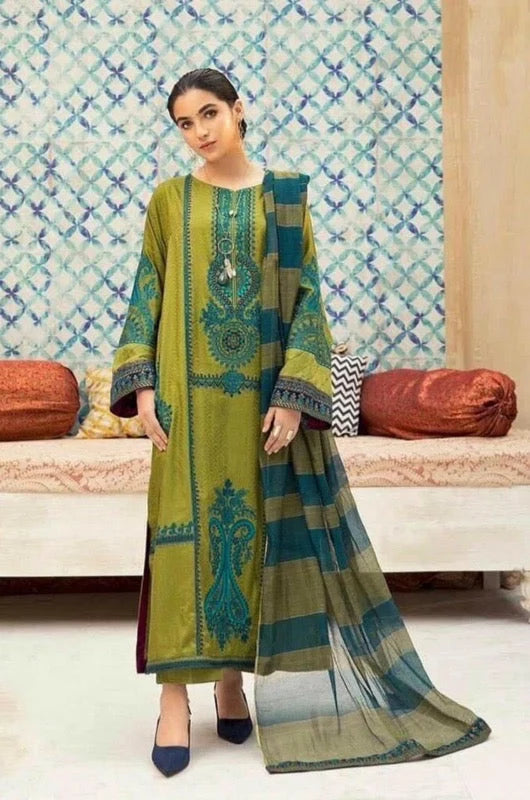 3PC DHANAK EMBROIDERED UNSTICHED SUIT BA-412