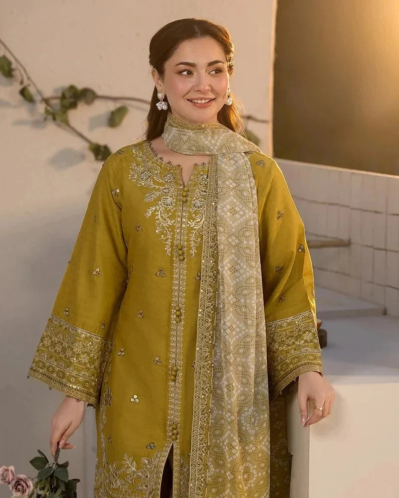 3PC MARINA EMBROIDERED DRESS WITH PRINTED WOOL SHAWL BA-425