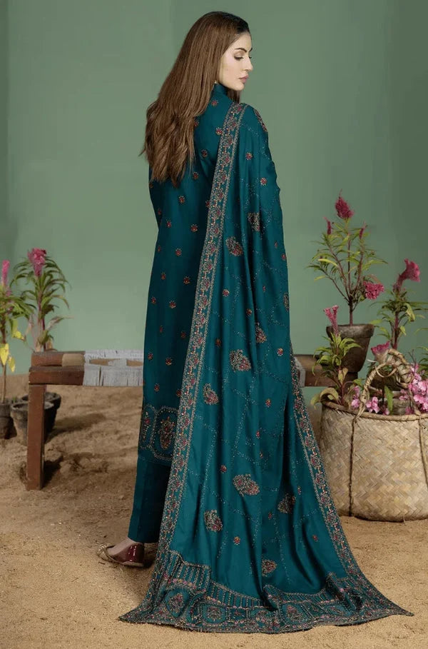 3PC DHANAK EMBROIDERED DRESS WITH READY TO WEAR SHAWL BA-423