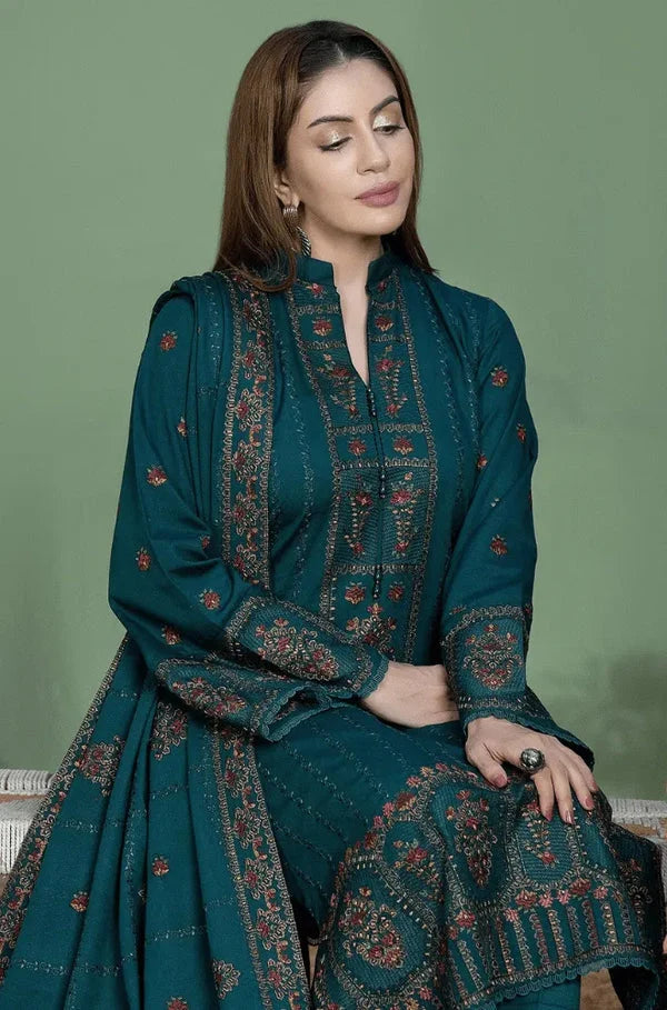 3PC DHANAK EMBROIDERED DRESS WITH READY TO WEAR SHAWL BA-423