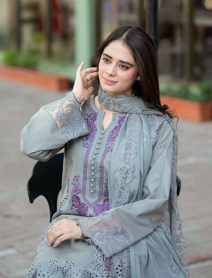 DHANAK 3PC CHICKENKARI EMBROIDERED DRESS BA-3086