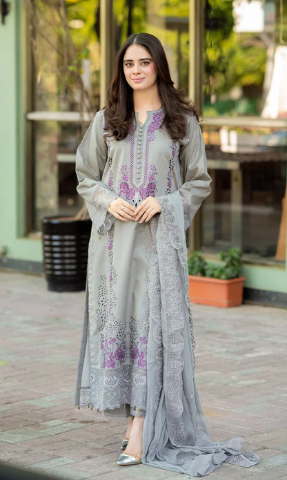 DHANAK 3PC CHICKENKARI EMBROIDERED DRESS BA-3086