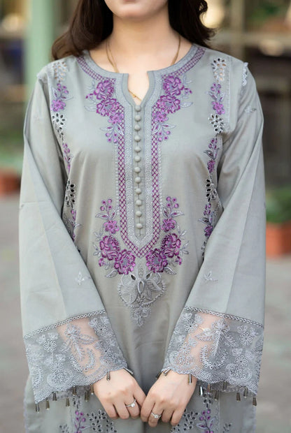 DHANAK 3PC CHICKENKARI EMBROIDERED DRESS BA-3086
