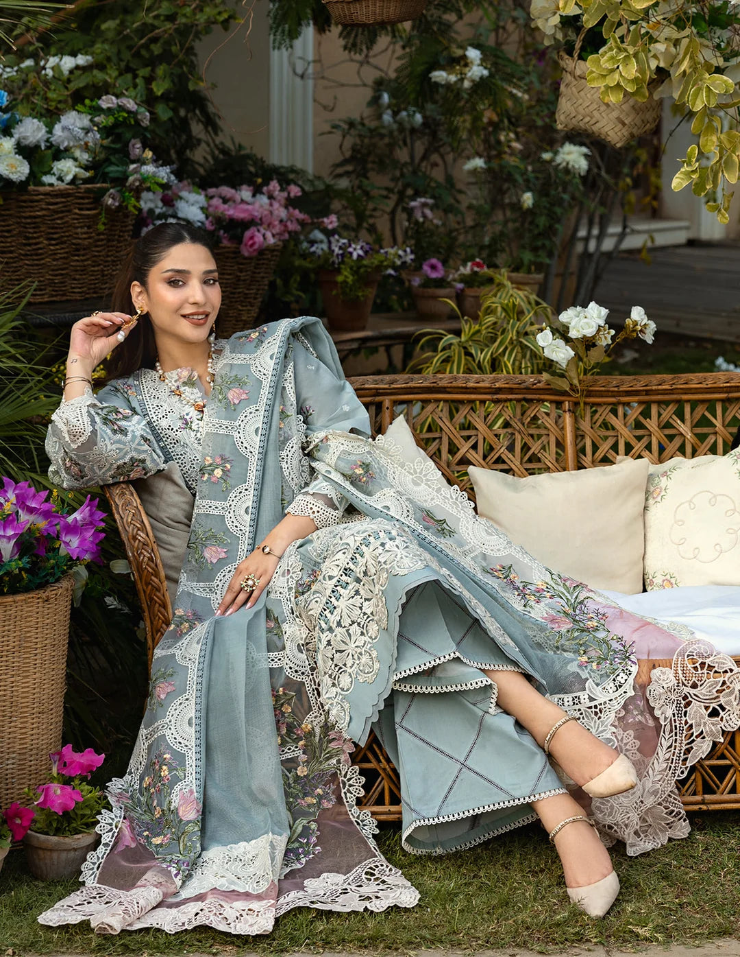 3PC DHANAK EMBROIDERED DRESS WITH READY TO WEAR EMBROIDERED SHAWL BA-419