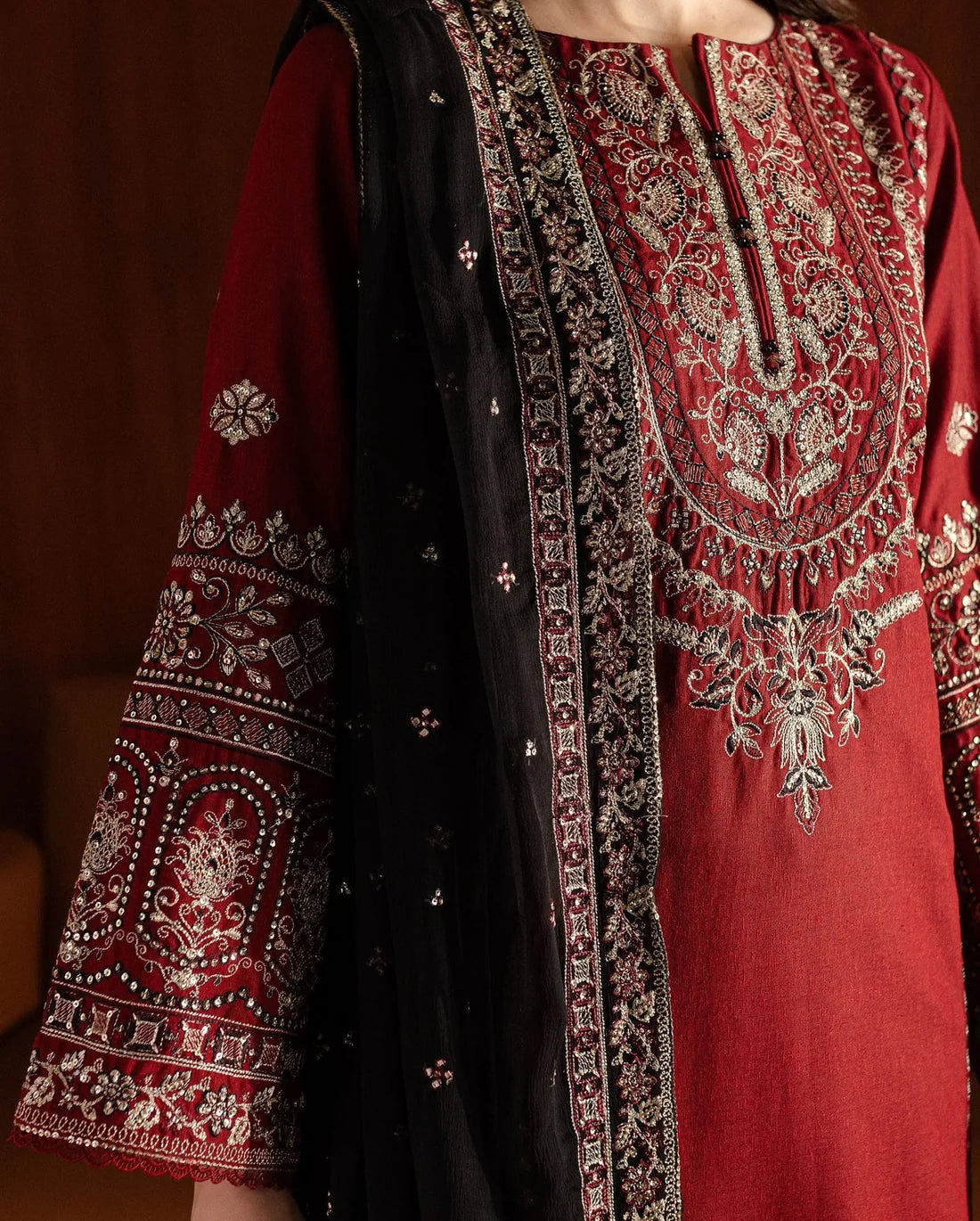 DHANAK 3PC EMBROIDERED SEQUENCE WORK UNSTICHED ARTICLE BA-3073