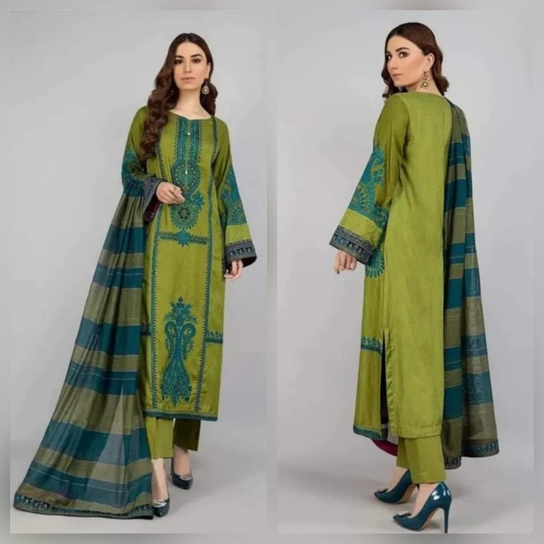 3PC DHANAK EMBROIDERED UNSTICHED SUIT BA-412