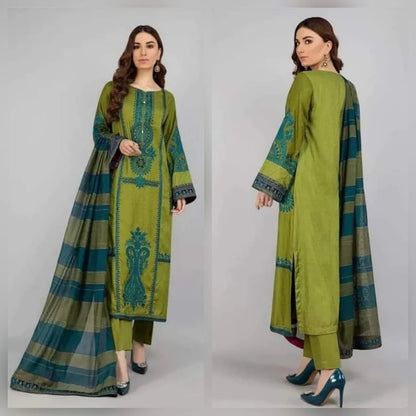 3PC DHANAK EMBROIDERED UNSTICHED SUIT BA-412