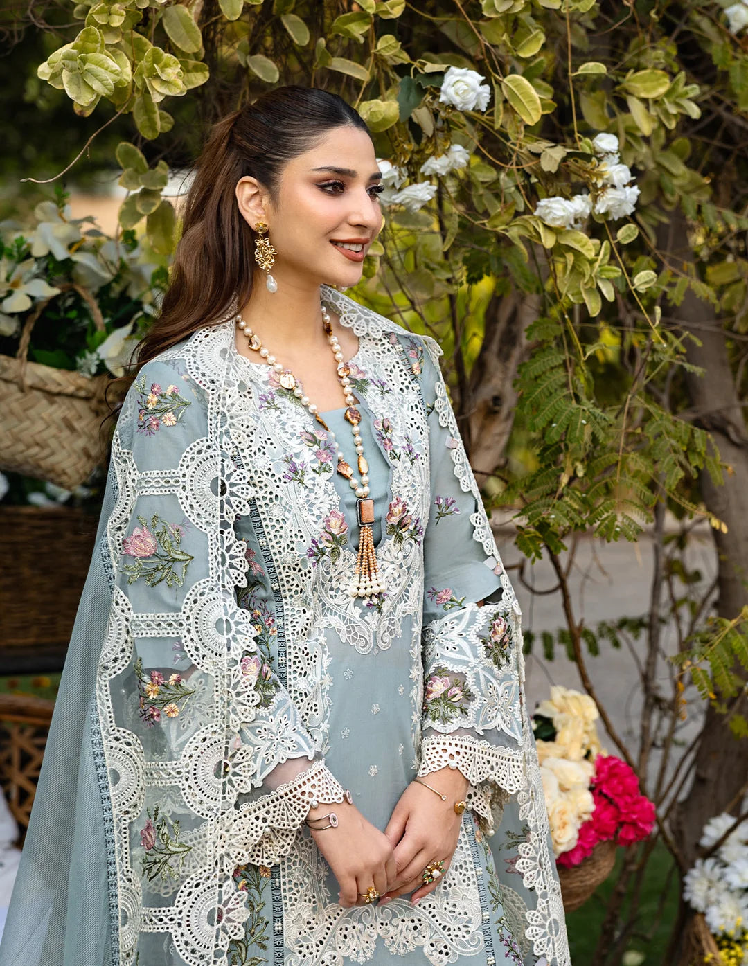 3PC DHANAK EMBROIDERED DRESS WITH READY TO WEAR EMBROIDERED SHAWL BA-419