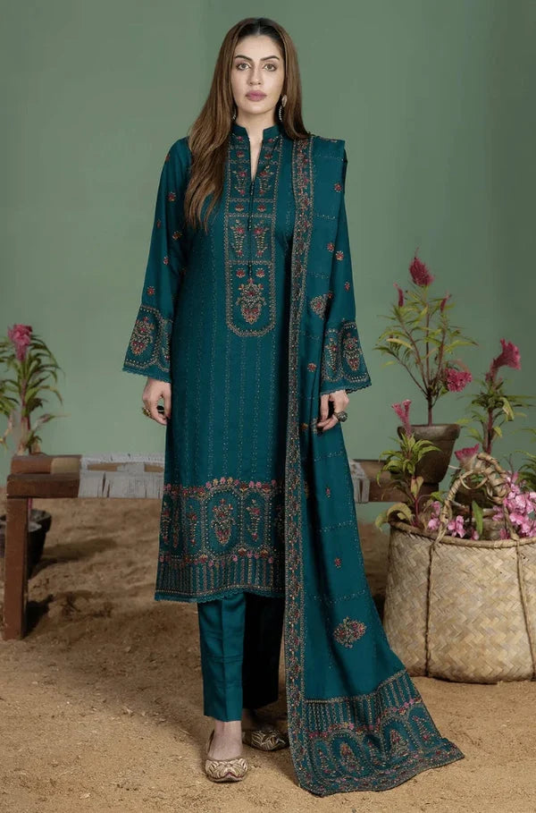 3PC DHANAK EMBROIDERED DRESS WITH READY TO WEAR SHAWL BA-423