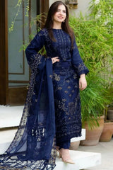 DANANIL 3PC DHANAK EMBROIDERED UNSTICHED’ BLUE BA-412-B