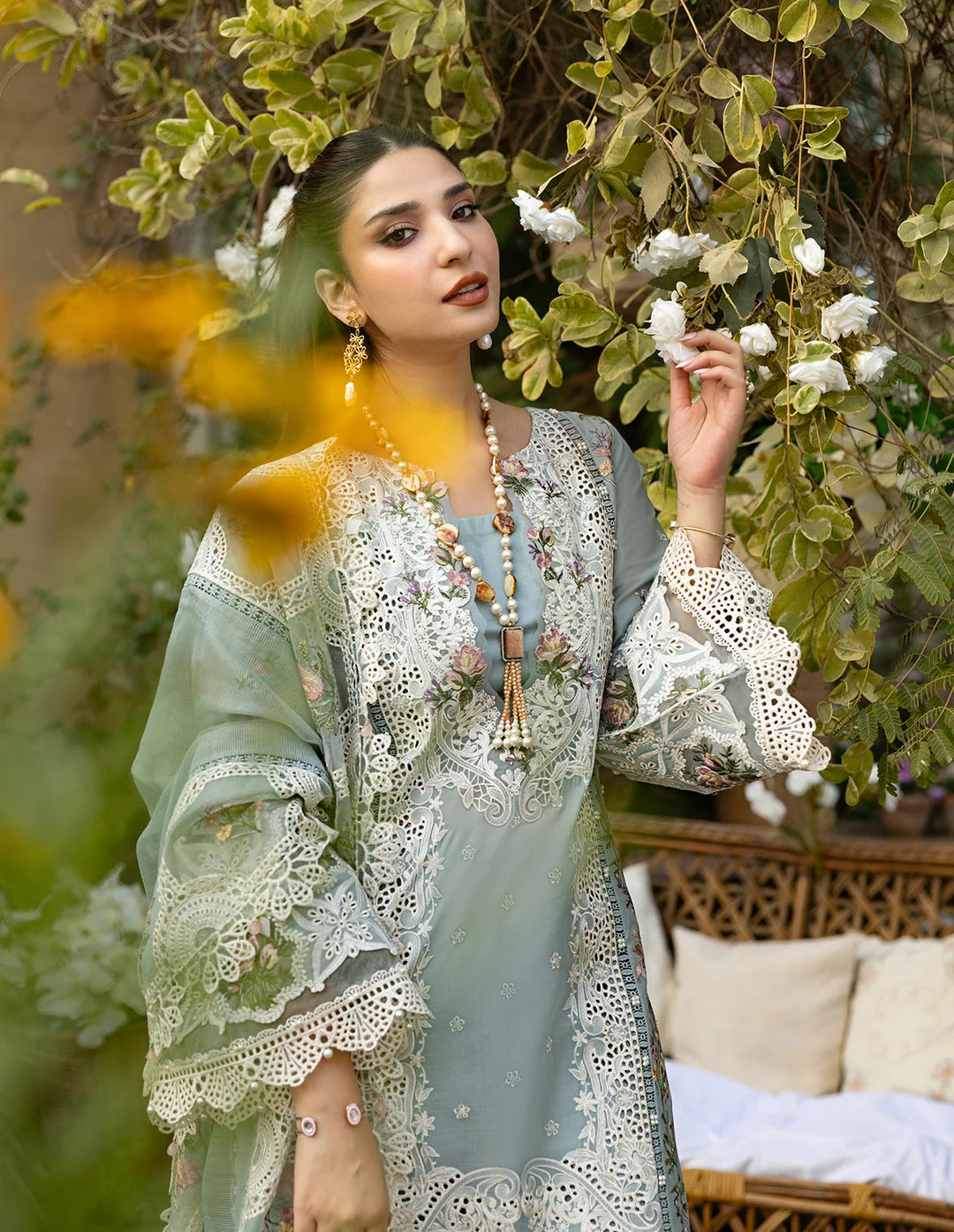3PC DHANAK EMBROIDERED DRESS WITH READY TO WEAR EMBROIDERED SHAWL BA-419